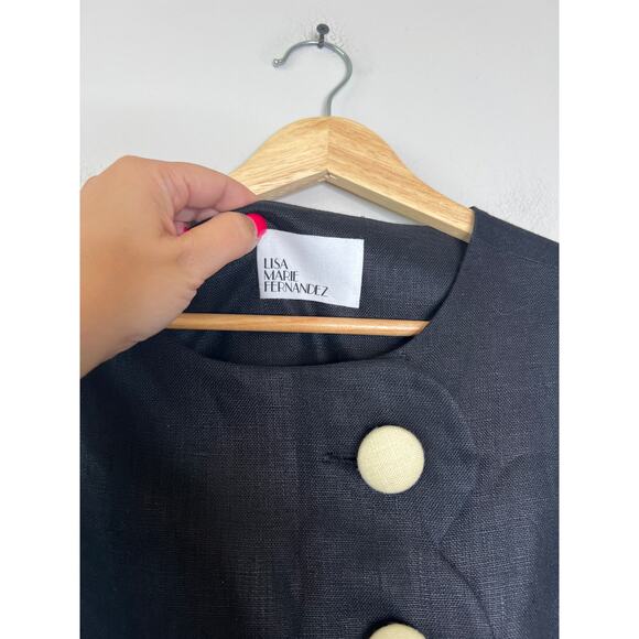 NWT Lisa Marie Fernandez Scalloped Linen-Tweed Button Mini Dress Black Size: 8 - Picture 5 of 8